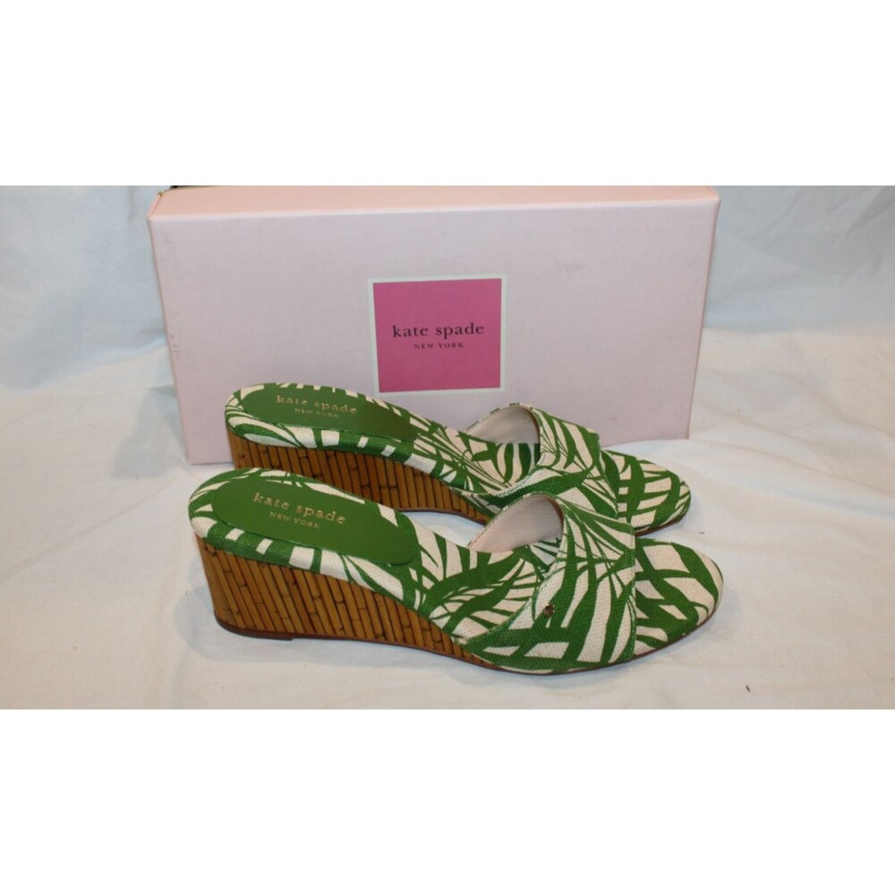 Kate Spade New York Women's Meena Palm Fronds Wedge Slide Sandals Green sz 8.5